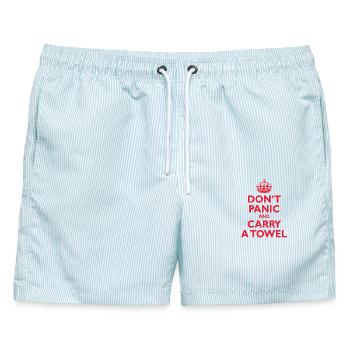 Keine Panik und tragen Sie ein Handtuch bei sich - Männer Badeshorts - hellblau gestreift - Vorne - AI Model Male 178 light (178cm)