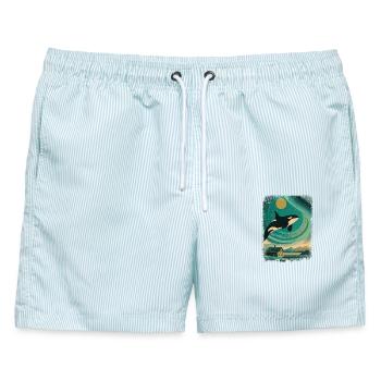 Orca Wal Polarlicht Nachthimmel Vintage Nordlicht - Männer Badeshorts - hellblau gestreift - Vorne - AI Model Male 178 light (178cm)