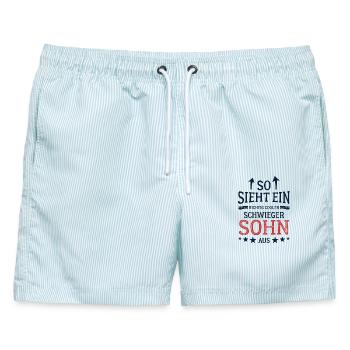 So sieht ein richtig cooler Schwiegersohn aus  - Männer Badeshorts - hellblau gestreift - Vorne - AI Model Male 178 light (178cm)
