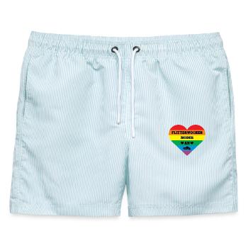 Flitterwochen Gleichgeschlechtliche Hochzeit LGBTQ - Männer Badeshorts - hellblau gestreift - Vorne - AI Model Male 178 light (178cm)