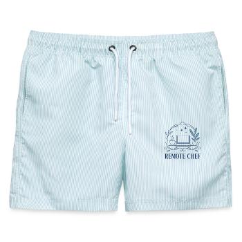 Remote Chef Laptop Motiv - Männer Badeshorts - hellblau gestreift - Vorne - AI Model Male 178 light (178cm)