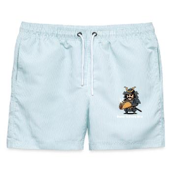 Samurai Taco: Ehre in jedem Bissen - Männer Badeshorts - hellblau gestreift - Vorne - AI Model Male 178 light (178cm)