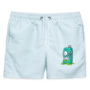Monster Dose Cartoon Comic - Männer Badeshorts - hellblau gestreift - Vorne - AI Model Male 178 light (178cm)