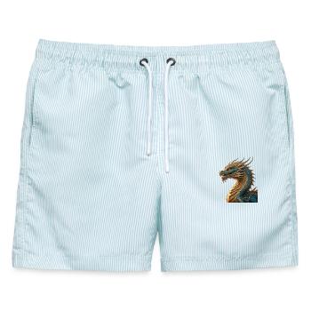 Der Drache - Männer Badeshorts - hellblau gestreift - Vorne - AI Model Male 178 light (178cm)