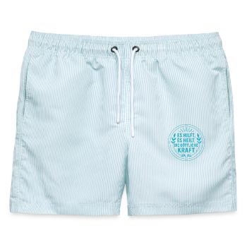 Es hilft, es heilt die göttliche Kraft - Männer Badeshorts - hellblau gestreift - Vorne - AI Model Male 178 light (178cm)