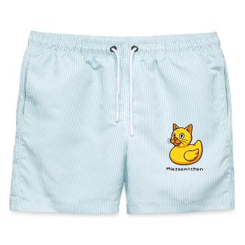 Miezeentchen - Ente und Katze vereint als Badeente - Männer Badeshorts - hellblau gestreift - Vorne - AI Model Male 178 light (178cm)