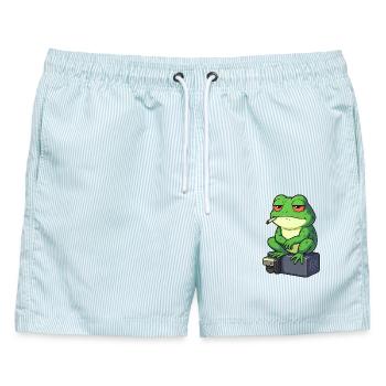 Frosch Entspann dich mit einer Zigarette - Männer Badeshorts - hellblau gestreift - Vorne - AI Model Male 178 light (178cm)