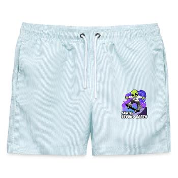 Außerirdischer Skater jenseits der Erde - Männer Badeshorts - hellblau gestreift - Vorne - AI Model Male 178 light (178cm)