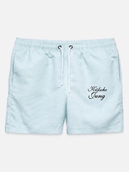 Kölsche Jung - Männer Badeshorts - hellblau gestreift