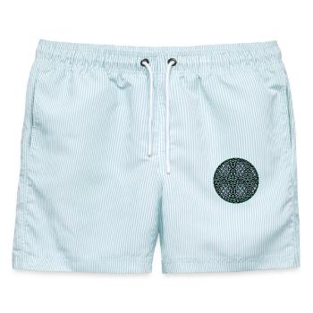 Trance Goa Rave Kaleidoskop Geometrie Mandala  - Männer Badeshorts - hellblau gestreift - Vorne - AI Model Male 178 light (178cm)