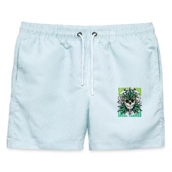 Lustige Kiffer Outfits - Männer Badeshorts - hellblau gestreift - Vorne - AI Model Male 178 light (178cm)