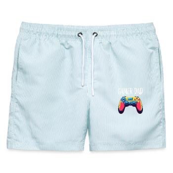 Gamer Dad Neon Controller - Männer Badeshorts - hellblau gestreift - Vorne - AI Model Male 178 light (178cm)