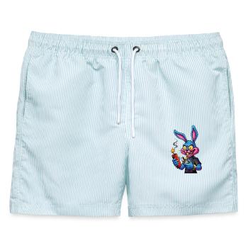 Neon Hase mit Feuerwerk Silvester Knallkörper Pyro - Männer Badeshorts - hellblau gestreift - Vorne - AI Model Male 178 light (178cm)