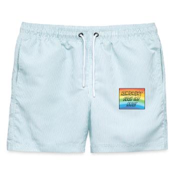 Remigriert Euch Ins Knie! - Männer Badeshorts - hellblau gestreift - Vorne - AI Model Male 178 light (178cm)