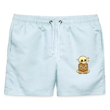 Self Hug Skelett – Cozy Selflove - Männer Badeshorts - hellblau gestreift - Vorne - AI Model Male 178 light (178cm)