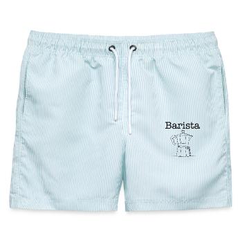 Barista Moka Pot - Männer Badeshorts - hellblau gestreift - Vorne - AI Model Male 178 light (178cm)