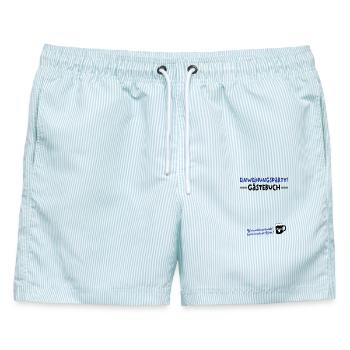 Einweihung Hausbau Haus Wohnung Einzug Richtfest - Männer Badeshorts - hellblau gestreift - Vorne - AI Model Male 178 light (178cm)