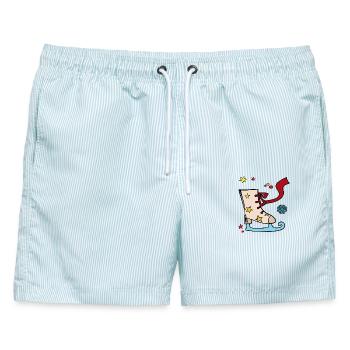 Schlittschuh mit Sternen Weihnachten - Männer Badeshorts - hellblau gestreift - Vorne - AI Model Male 178 light (178cm)