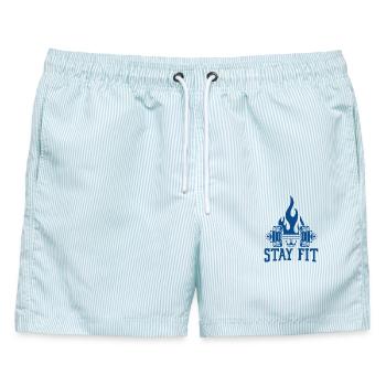 Powerlifting Bodybuilder Stay Fit Gym - Männer Badeshorts - hellblau gestreift - Vorne - AI Model Male 178 light (178cm)