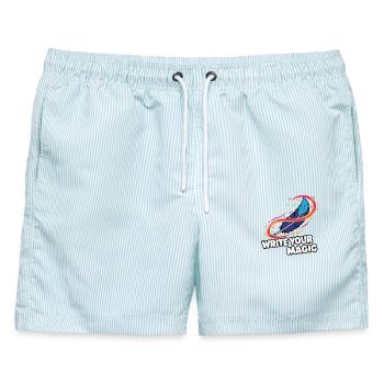 Feder der Schreibmagie - Männer Badeshorts - hellblau gestreift - Vorne - AI Model Male 178 light (178cm)