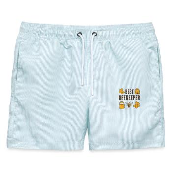 Bester Imker - Männer Badeshorts - hellblau gestreift - Vorne - AI Model Male 178 light (178cm)