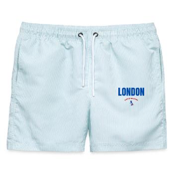 London – United Kingdom Urban Design - Männer Badeshorts - hellblau gestreift - Vorne - AI Model Male 178 light (178cm)