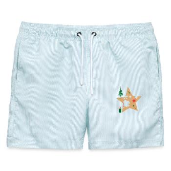 Weihnachtsstern Advent - Männer Badeshorts - hellblau gestreift - Vorne - AI Model Male 178 light (178cm)