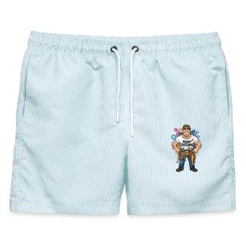 Stolzer Handwerker Comicstil Handwerk Beruf Design - Männer Badeshorts - hellblau gestreift - Vorne - AI Model Male 178 light (178cm)