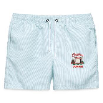  Weihnachtsfilm-Süchtiger Retro TV Weihnachten - Männer Badeshorts - hellblau gestreift - Vorne - AI Model Male 178 light (178cm)