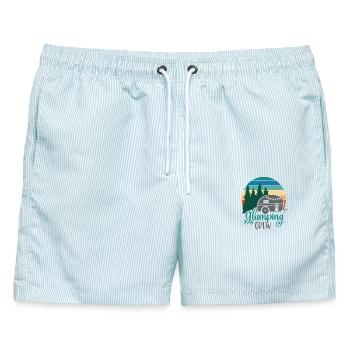 Glamping Camping Urlaub Ferien Campen Wohnmobil - Männer Badeshorts - hellblau gestreift - Vorne - AI Model Male 178 light (178cm)