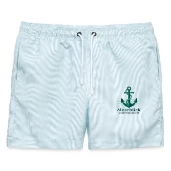 Meerblick statt Frühschicht - Männer Badeshorts - hellblau gestreift - Vorne - AI Model Male 178 light (178cm)