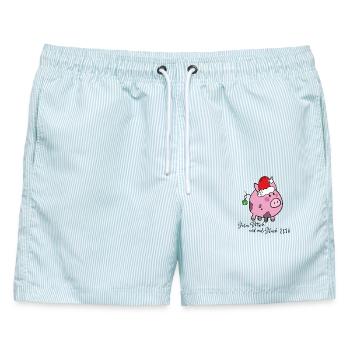 Glücksschwein Neujahr - Männer Badeshorts - hellblau gestreift - Vorne - AI Model Male 178 light (178cm)