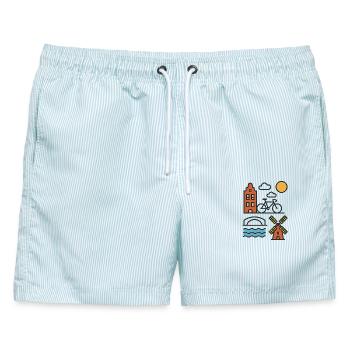 Meine Stadt Amsterdam - Männer Badeshorts - hellblau gestreift - Vorne - AI Model Male 178 light (178cm)