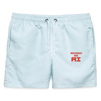 RAISED BY AI - Männer Badeshorts - hellblau gestreift - Vorne - AI Model Male 178 light (178cm)