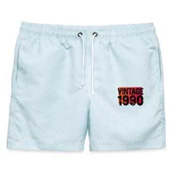 Vintage 1990er Farbverlauf - Männer Badeshorts - hellblau gestreift - Vorne - AI Model Male 178 light (178cm)