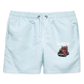 Trucker Dad Roter Truck Grafik - Männer Badeshorts - hellblau gestreift - Vorne - AI Model Male 178 light (178cm)