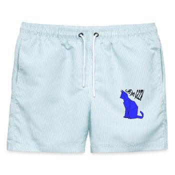 Schrödinger Cat für Geek - Männer Badeshorts - hellblau gestreift - Vorne - AI Model Male 178 light (178cm)