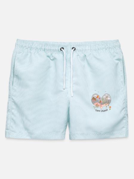 save planet - Männer Badeshorts - hellblau gestreift