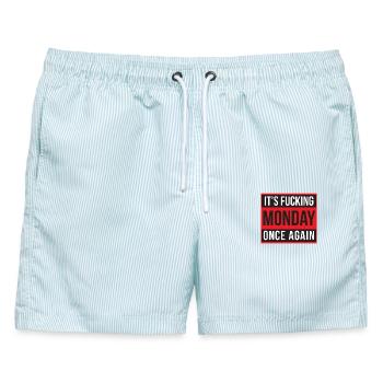 Es ist verdammt nochmal wieder Montag - Männer Badeshorts - hellblau gestreift - Vorne - AI Model Male 178 light (178cm)