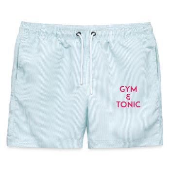 Gym & Tonic - Männer Badeshorts - hellblau gestreift - Vorne - AI Model Male 178 light (178cm)