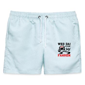 Führerschein 2026 Fahrprüfung Führerscheinprüfung - Männer Badeshorts - hellblau gestreift - Vorne - AI Model Male 178 light (178cm)