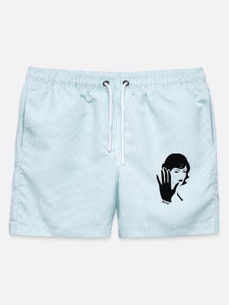 Linienhand Portrait Retro - Männer Badeshorts - hellblau gestreift