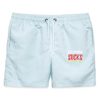 Nicht laufen ist echt blöd - Männer Badeshorts - hellblau gestreift - Vorne - AI Model Male 178 light (178cm)