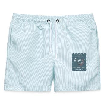 Senioren Teller – Lustiger Spruch für Senioren - Männer Badeshorts - hellblau gestreift - Vorne - AI Model Male 178 light (178cm)