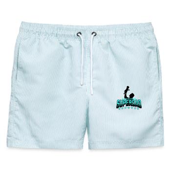Superdad Heldenvater Seit Immer - Männer Badeshorts - hellblau gestreift - Vorne - AI Model Male 178 light (178cm)