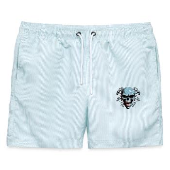 Nachtknochen-Schädel mit Fledermaus-Schatten - Männer Badeshorts - hellblau gestreift - Vorne - AI Model Male 178 light (178cm)