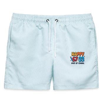 Herzlichen Glückwunsch zu den 100 Schultagen - Männer Badeshorts - hellblau gestreift - Vorne - AI Model Male 178 light (178cm)