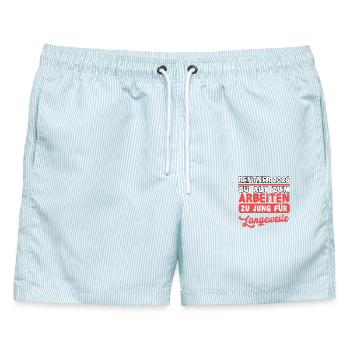 Rentner 2026 Zu alt zum arbeiten Ruhestand Rente - Männer Badeshorts - hellblau gestreift - Vorne - AI Model Male 178 light (178cm)