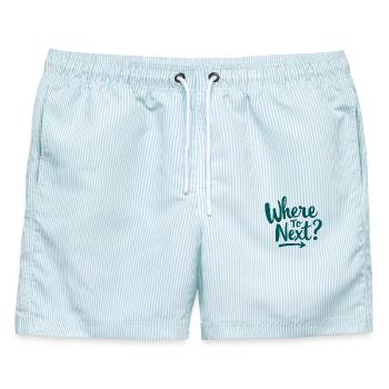 Wo als Nächstes ein Reise-Tee mit Buchstaben - Männer Badeshorts - hellblau gestreift - Vorne - AI Model Male 178 light (178cm)