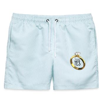 Sag ja! Heiratsantrag - Männer Badeshorts - hellblau gestreift - Vorne - AI Model Male 178 light (178cm)